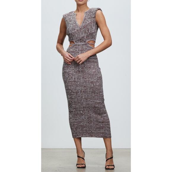 Self-Portrait 'Crossover' Red Rib Knit Midi Dress Size XL - Picture 1 of 4